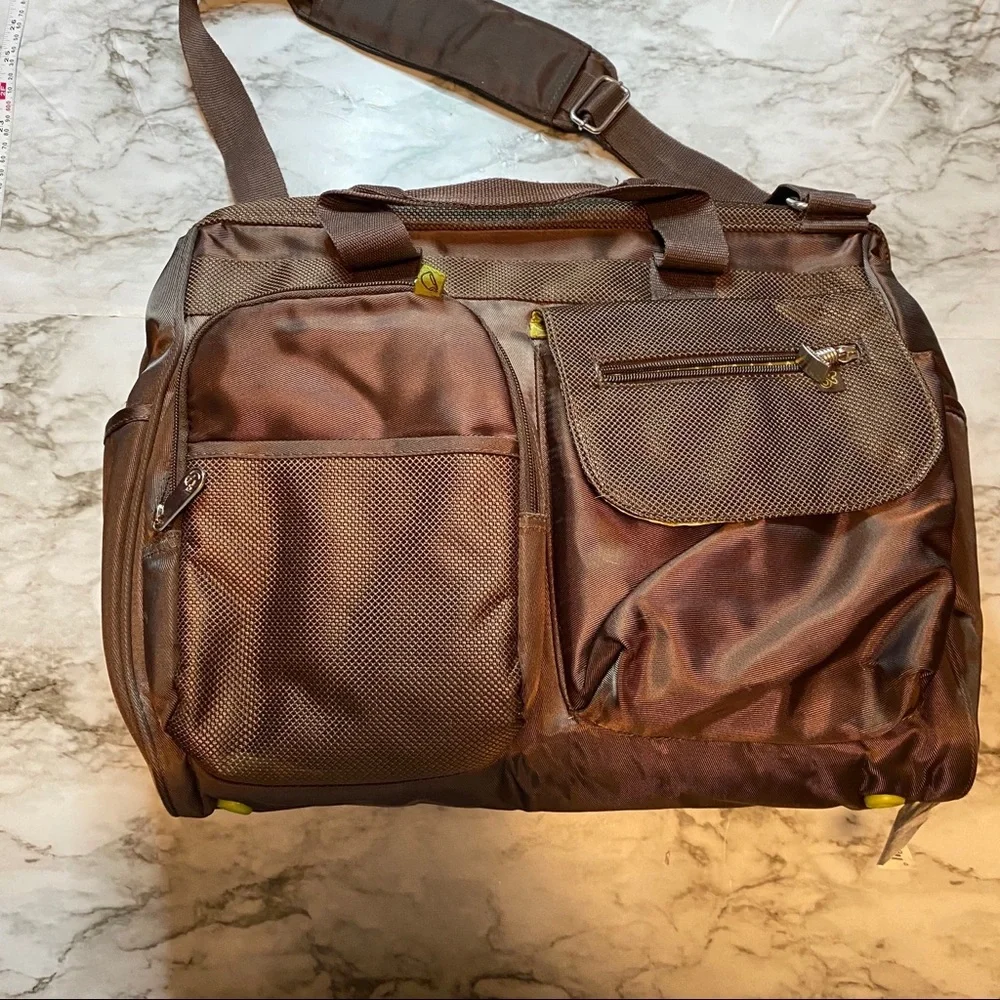 Fisher-Price Diaper Bag Brown Multi Pocket Baby Bag Travel Tote Adjustable Strap